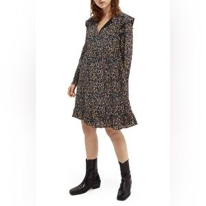 Scotch & Soda Print Ruffle Long Sleeves A-Line Dress